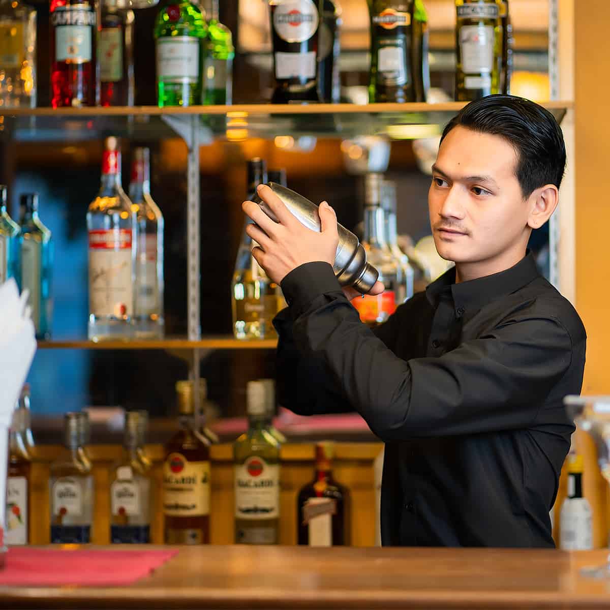 Bartender Making Cocktails Restaurant Siem Cafe Indochine